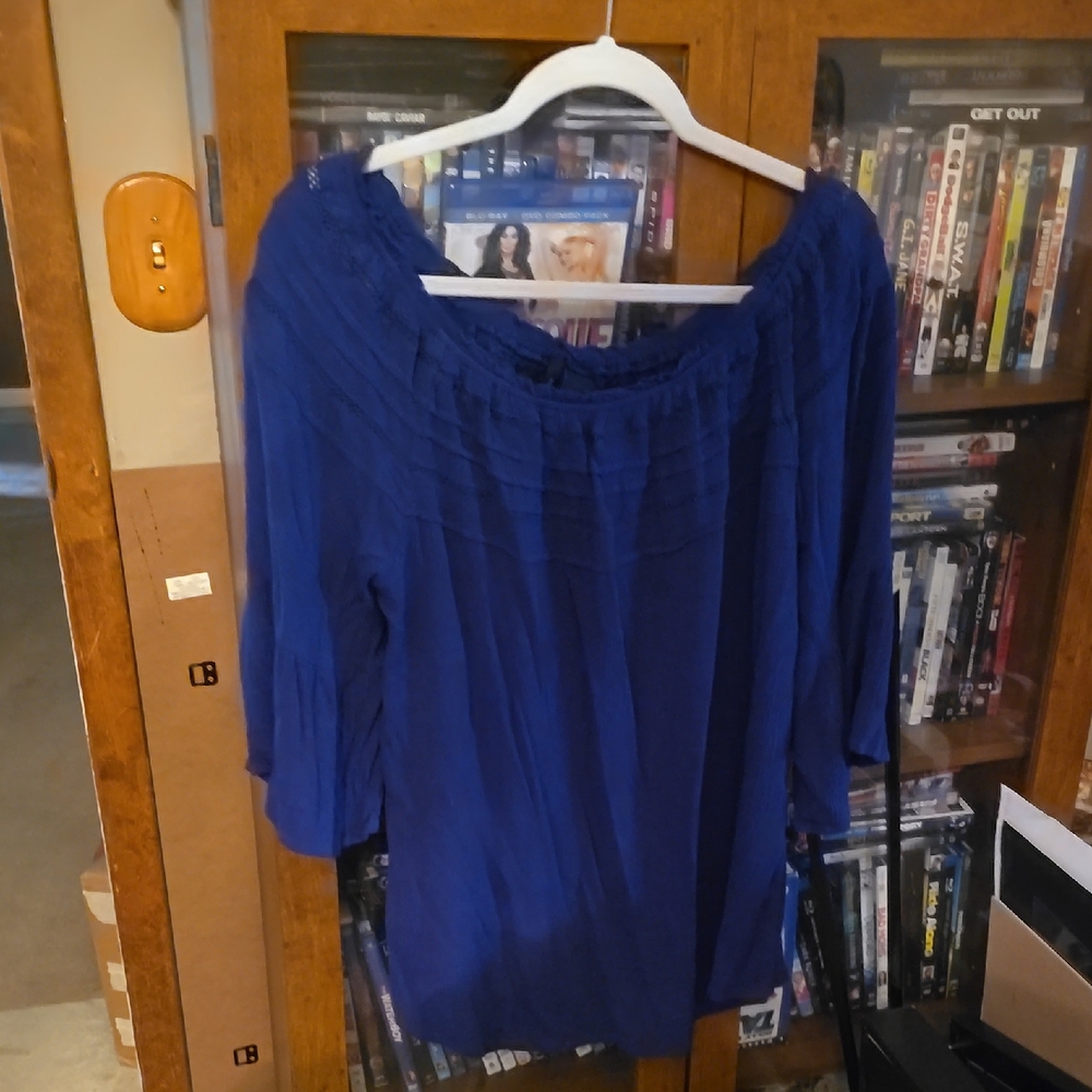 New Directions Blue Ruffled Smocked Blouse